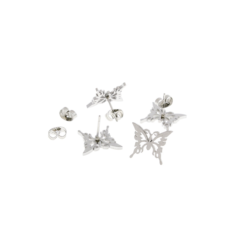 Stainless Steel Earrings - Butterfly Studs - 14mm x 12mm - 2 Pieces 1 Pair - ER374
