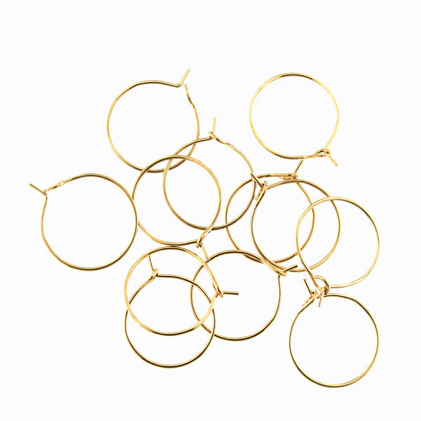 Gold Stainless Steel Earring Wires - Wine Charms Hoops - 16mm - 10 Pieces - FD928