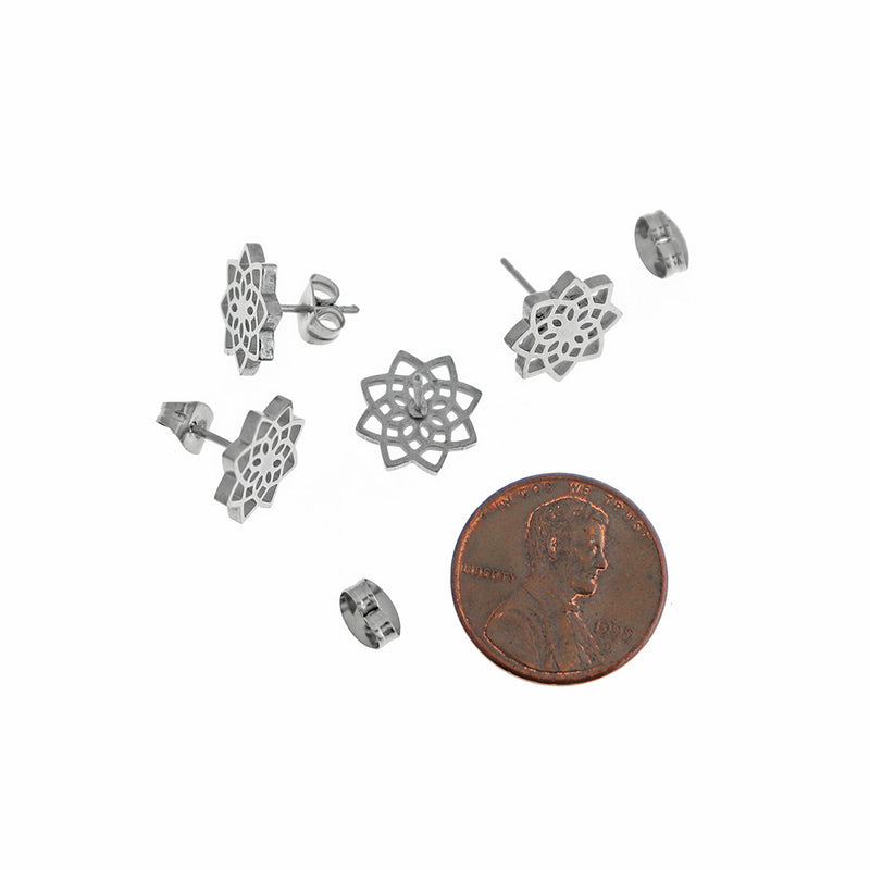 Stainless Steel Earrings - Celtic Flower Studs - 11mm - 2 Pieces 1 Pair - ER471