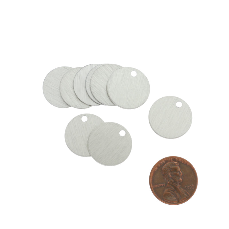 SALE Circle Stamping Blanks - Silver Brushed Aluminum - 17.5mm - 10 Tags - MT052