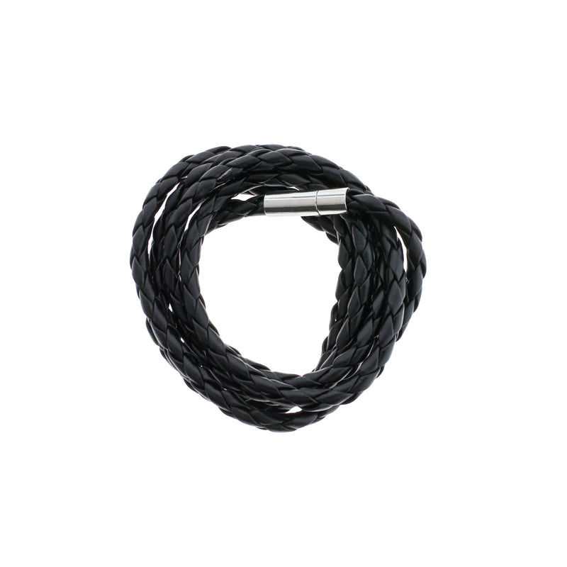 Black Faux Leather Wrap Bracelet 40.1" - 4mm - 1 Bracelet - N783