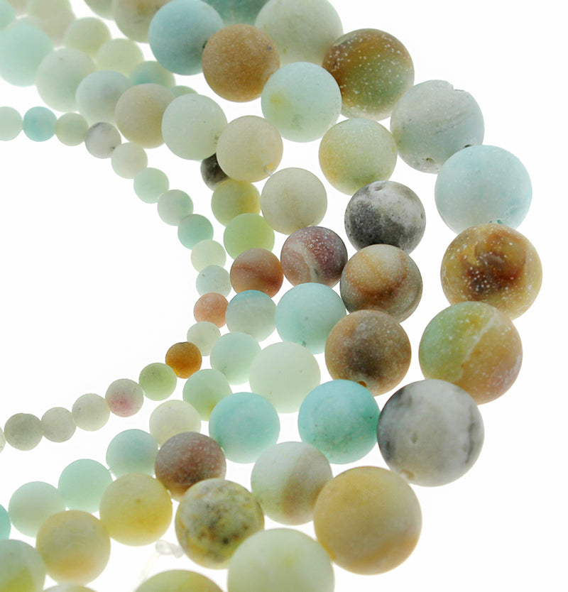 Round Natural Amazonite Beads 4mm -12mm - Choose Your Size - Frosted Beach Tones - 1 Full 15.5" Strand - BD1601