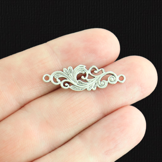 4 Swirl Floral Connector Antique Silver Tone Charms - SC2452