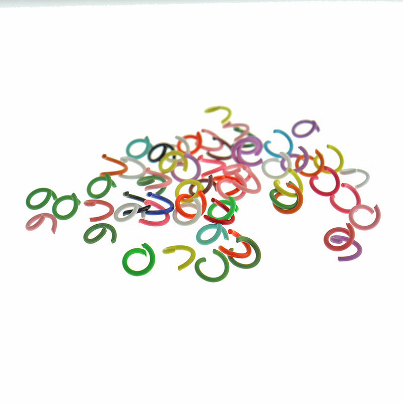 Assorted Rainbow Enamel Plated Jump Rings 8.5mm x 1mm - Open 18 Gauge - 100 Rings - J281