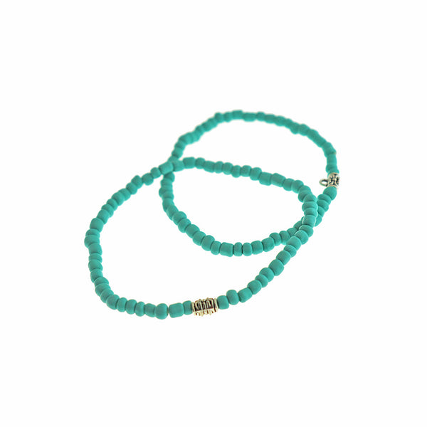 Seed Acrylic Bead Bracelets 65mm - Sea Green with Antique Silver Tone Bail - 5 Bracelets - BB271