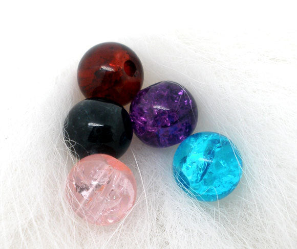 Round Glass Beads 6mm - Assorted Crackle Colors - 200 Beads - BD453