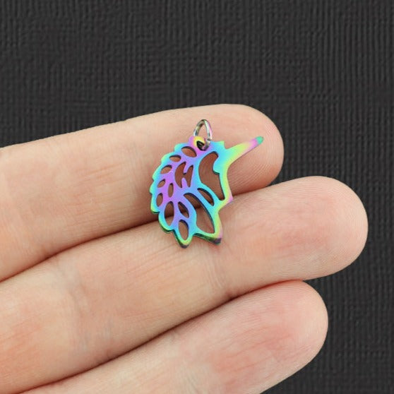 2 Unicorn Rainbow Electroplated Stainless Steel Charms - SSP127