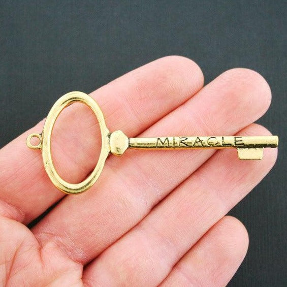 1 Believe Key Antique Gold Tone Charm 2 Sided - GC656