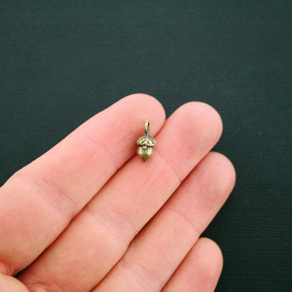 10 Acorn Antique Bronze Tone Charms 3D - BC1260