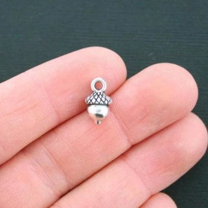 10 Acorn Antique Silver Tone Charms 3D - SC1562