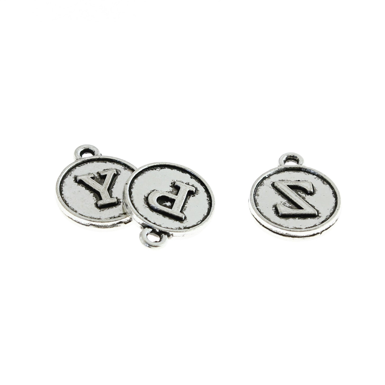 10 Alphabet Letter Antique Silver Tone Charms 2 Sided - Choisissez votre lettre - ALPHA2700 - IND