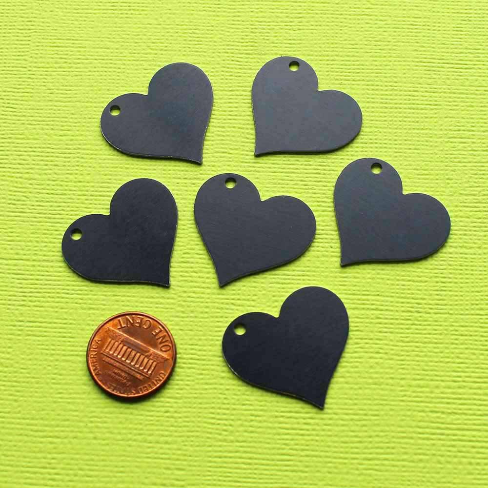 Ébauches d'estampage de coeur - Aluminium anodisé noir - 27 mm x 25 mm - 10 étiquettes - MT374