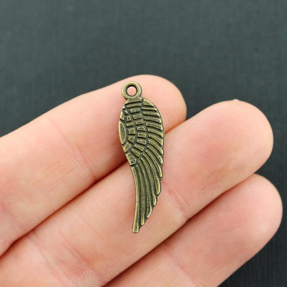 10 Angel Wing Antique Bronze Tone Charms 2 Sided - BC273