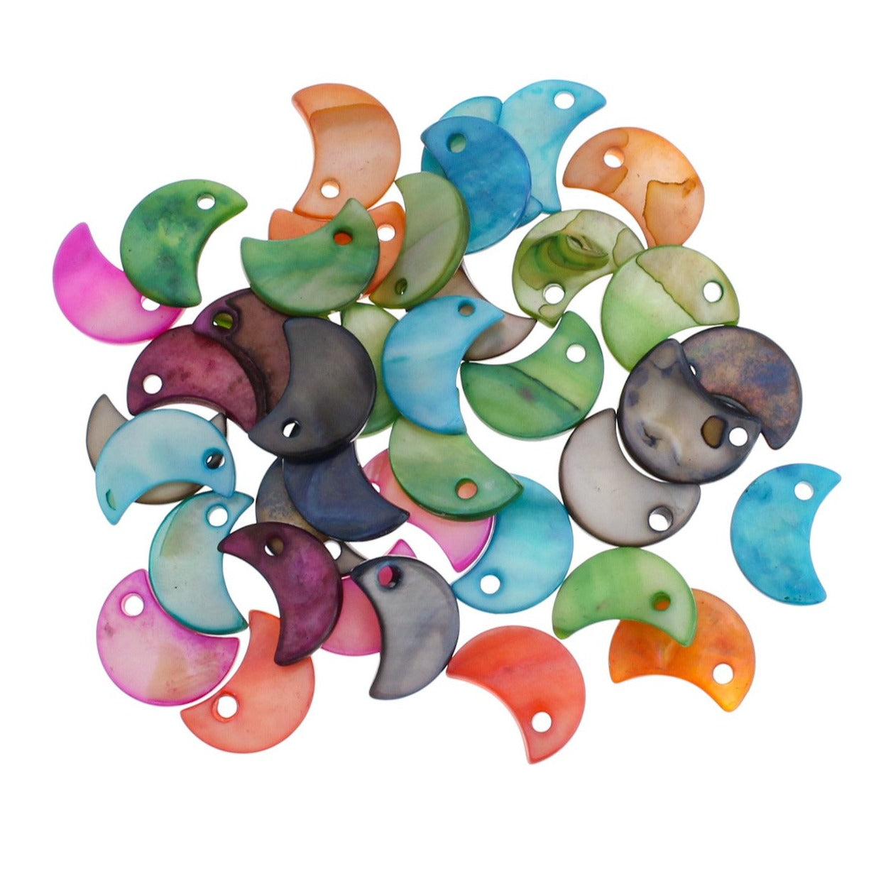 10 Assorted Crescent Moon Natural Freshwater Shell Charms 2 Sided - Z246