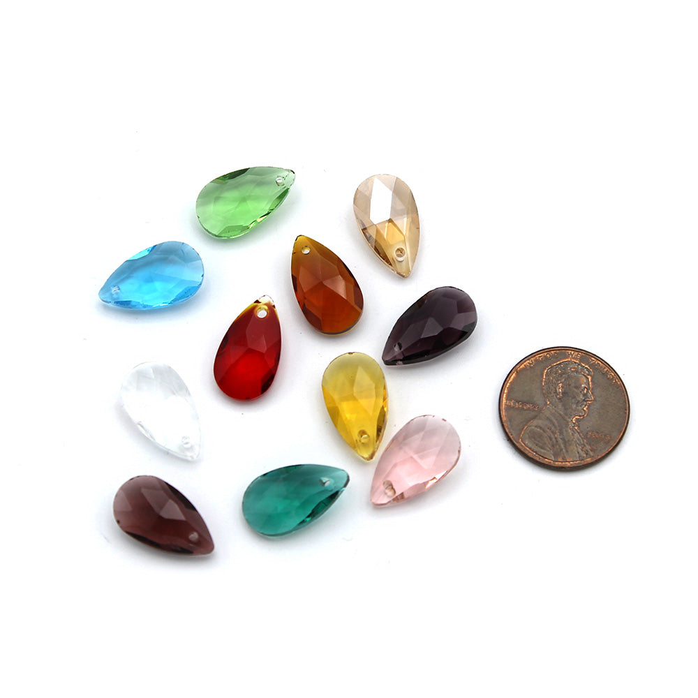 10 Assorted Teardrop Glass Charms 2 Sided - Z1496