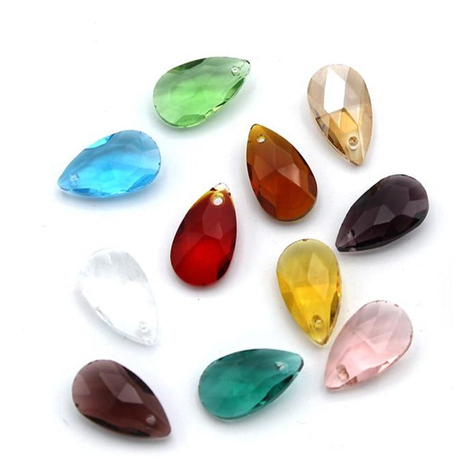 10 Assorted Teardrop Glass Charms 2 Sided - Z1496
