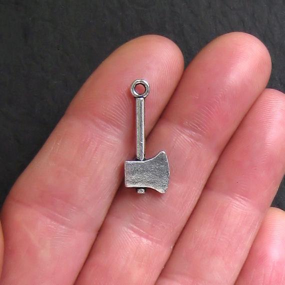 10 Axe Antique Silver Tone Charms 2 Sided - SC627
