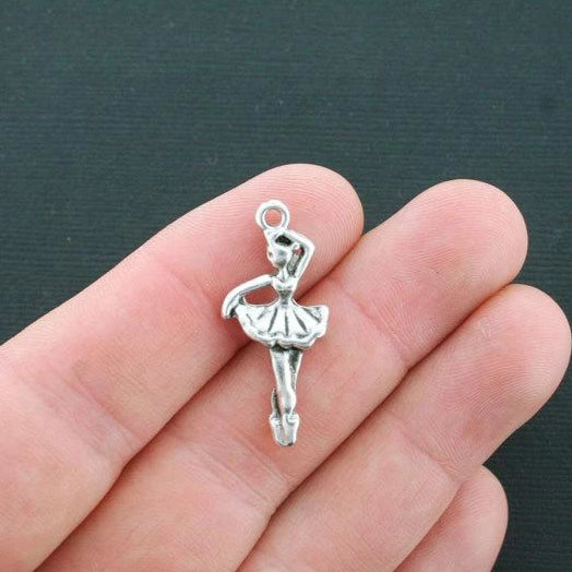10 Ballerina Antique Silver Tone Charms 2 Sided - SC922