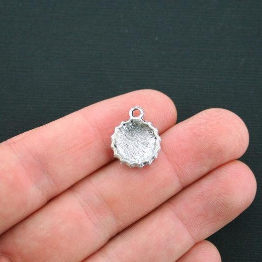 10 Beer Bottle Cap Antique Silver Tone Charms - SC547