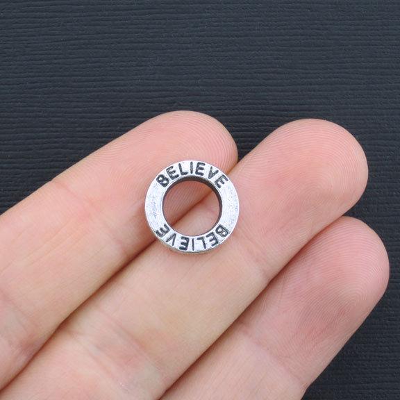 10 Believe Antique Silver Tone Charms - SC2530