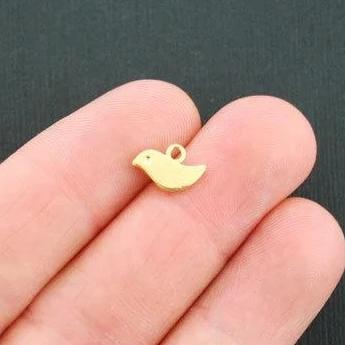 10 Bird Antique Gold Tone Charms 2 Sided - GC064
