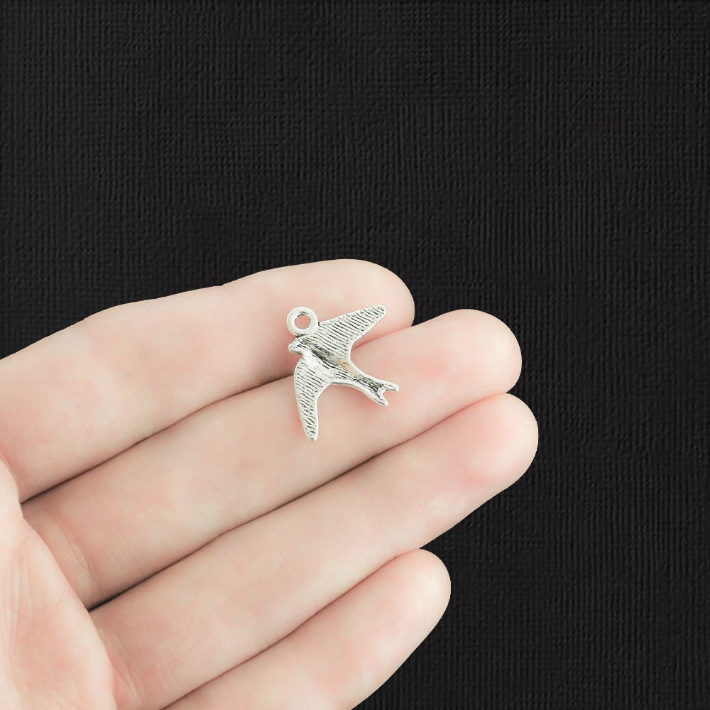 10 Bird Antique Silver Tone Charms - SC739