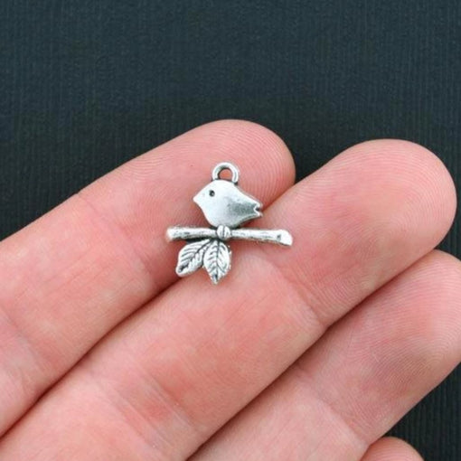 10 Bird On A Branch Antique Silver Tone Charms - SC1519