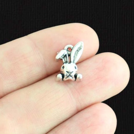 10 Bunny Antique Silver Tone Charms - SC988