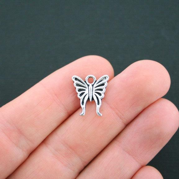 10 Butterfly Antique Silver Tone Charms - SC4746