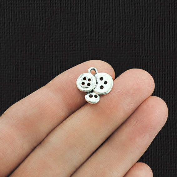 10 Button Antique Silver Tone Charms 2 Sided - SC061