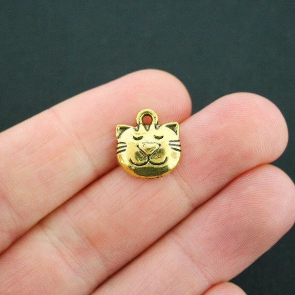 10 Cat Antique Gold Tone Charms - GC525