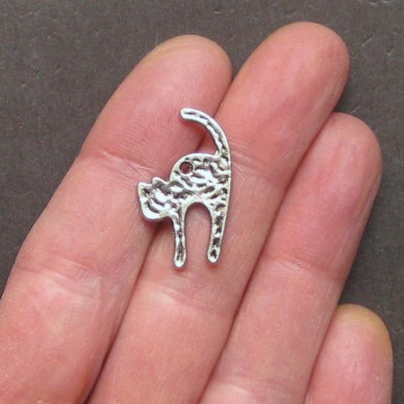 10 breloques argentées antiques chat 2 faces - SC1461