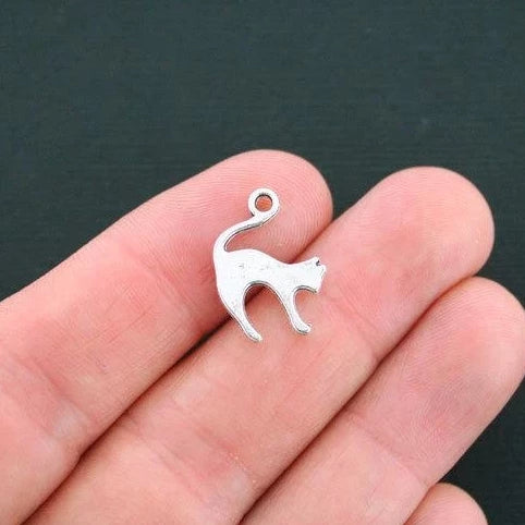 10 Cat Antique Silver Tone Charms 2 Sided - SC1820