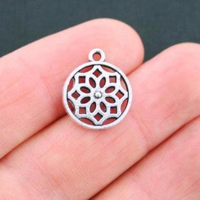 10 Celtic Flower Antique Silver Tone Charms 2 Sided - SC5026