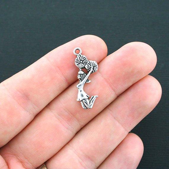 10 Cheerleader Antique Silver Tone Charms - SC4335
