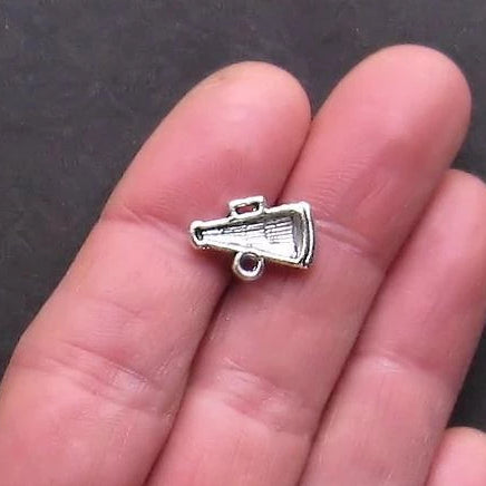 10 Cheerleader Megaphone Antique Silver Tone Charms - SC824