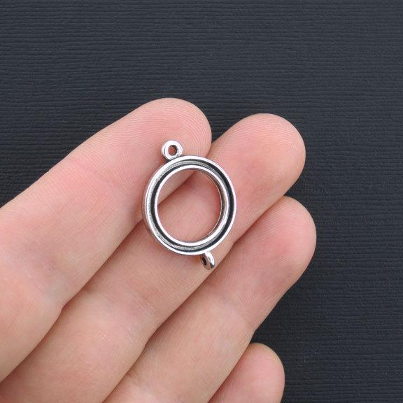 10 Circle Connector Antique Silver Tone Charms - SC3244