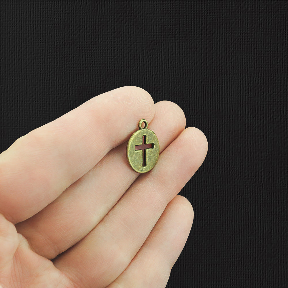 15 breloques ton bronze antique croix 2 faces - BC261