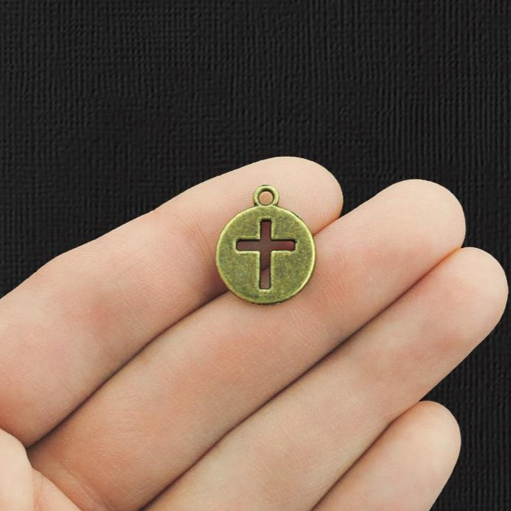 15 breloques ton bronze antique croix 2 faces - BC261