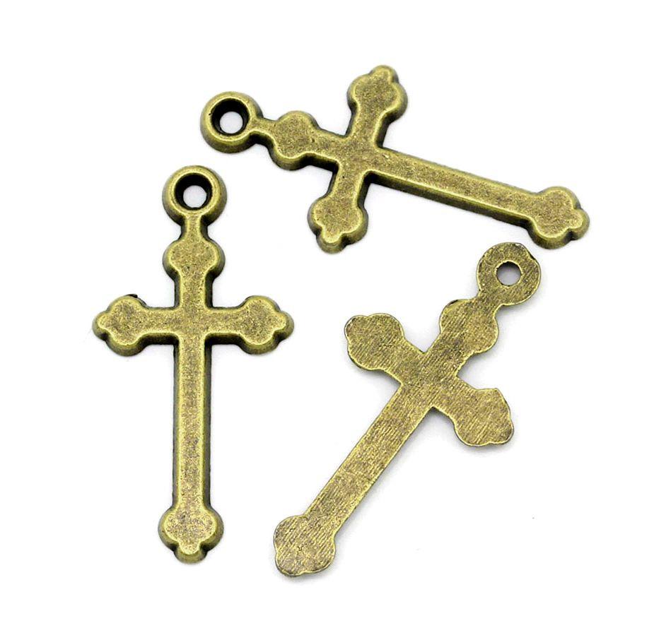 10 breloques croix ton bronze antique - BC833