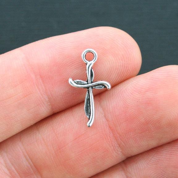 10 breloques ton argent antique croix 2 faces - SC4050