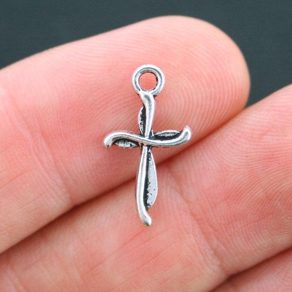 10 breloques ton argent antique croix 2 faces - SC4050