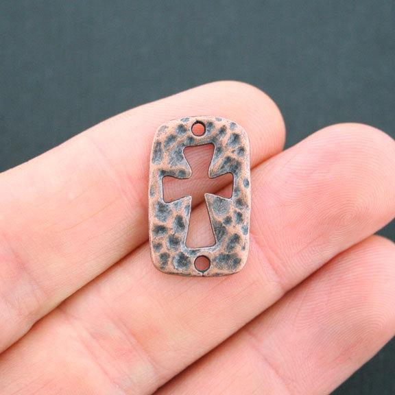 10 breloques en cuivre antique connecteur croisé 2 faces - BC1441