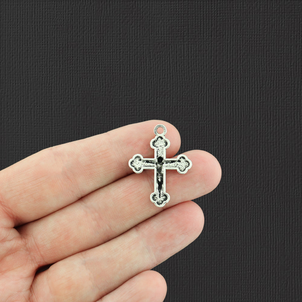 10 Crucifix Antique Silver Tone Charms - SC2788