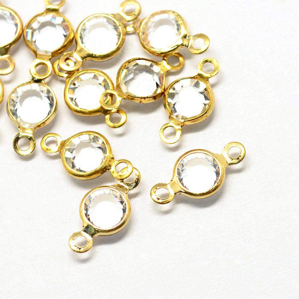 10 Crystal Birthstone Gold Tone Connector Charms - Choose Your Birthstone!