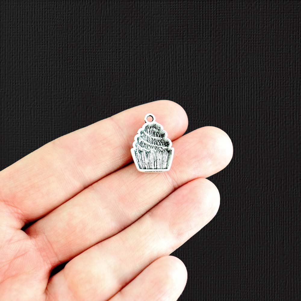 10 Cupcake Antique Silver Tone Charms - SC1528