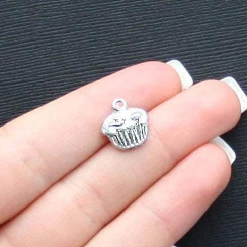 10 Cupcake Antique Silver Tone Charms - SC971