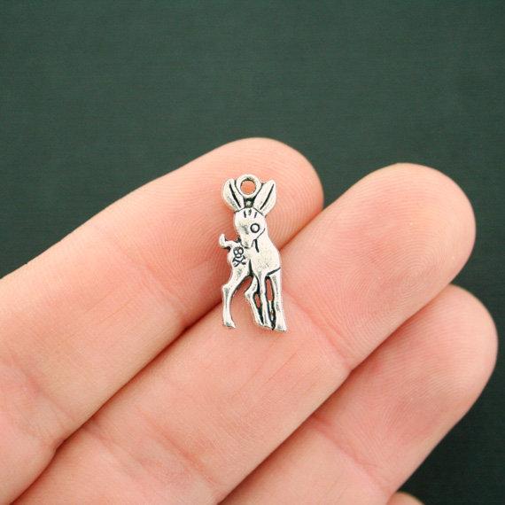 10 Deer Antique Silver Tone Charms 2 Sided - SC146