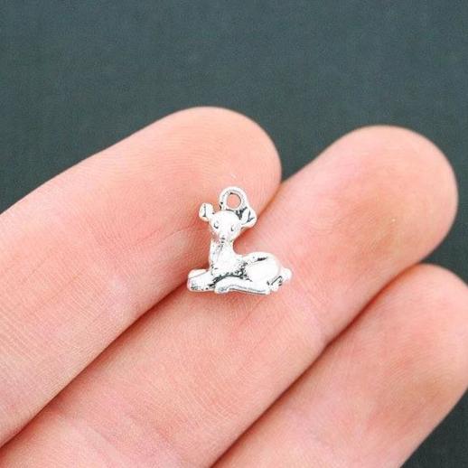10 Deer Antique Silver Tone Charms 3D - SC2614