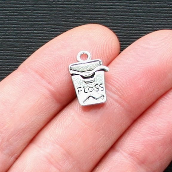 10 Dental Floss Antique Silver Tone Charms - SC1910